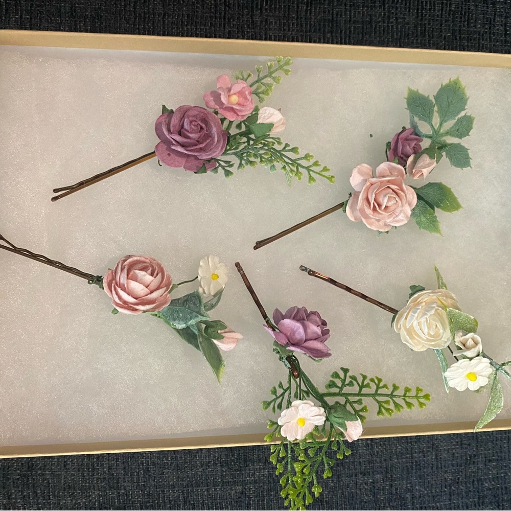 Floral Hair Pins Set - Purple, Pink, White